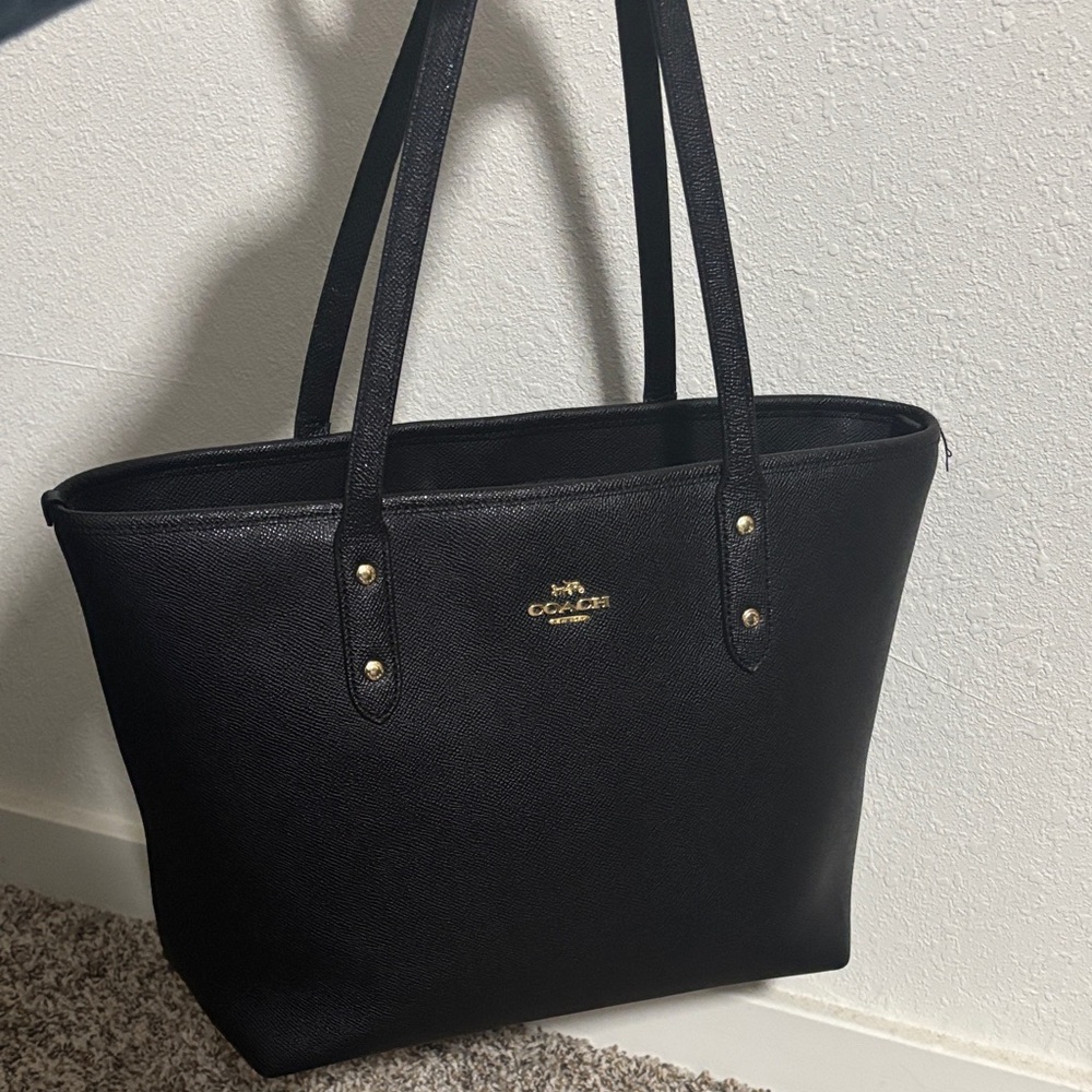 Coach Black Tote with Gold Accents